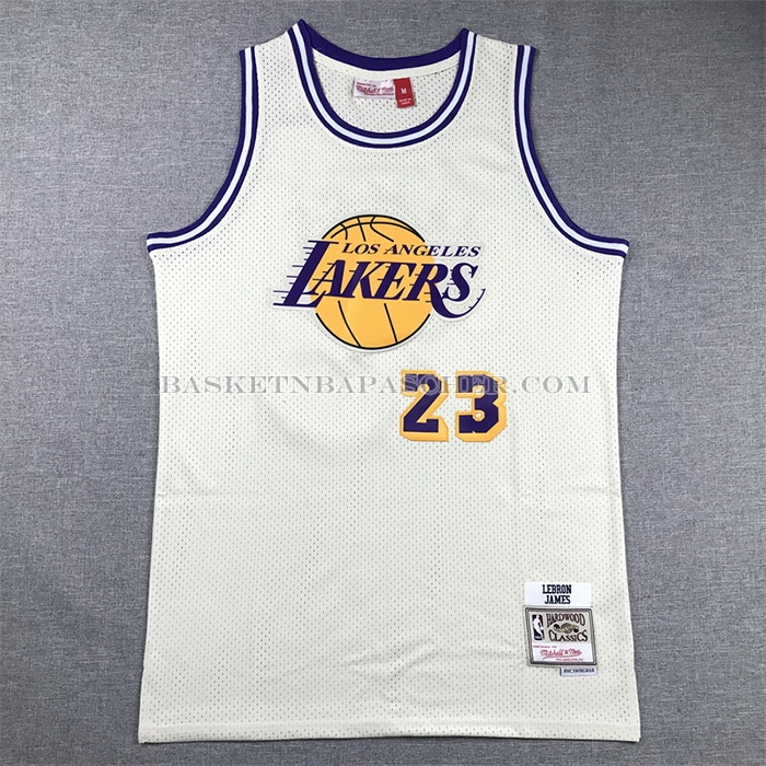 Maillot Los Angeles Lakers LeBron James NO 23 Mitchell & Ness Chainstitch Creme
